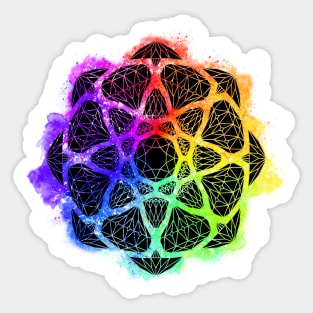 Rainbow Watercolor Crystal Mandala - Black Silhouette Sticker